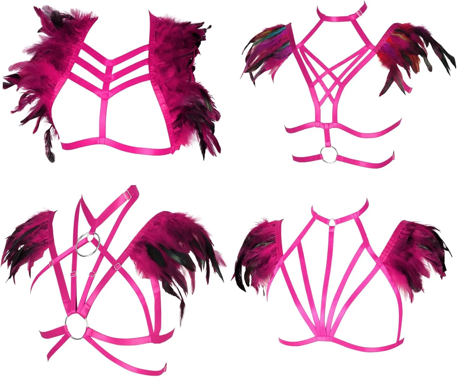 4 Pieces of Women's Harness Bra Elastic Crop Top Cage Bra Without Cup Hollow Adjustable Gothpunk Halloween Dance Costume