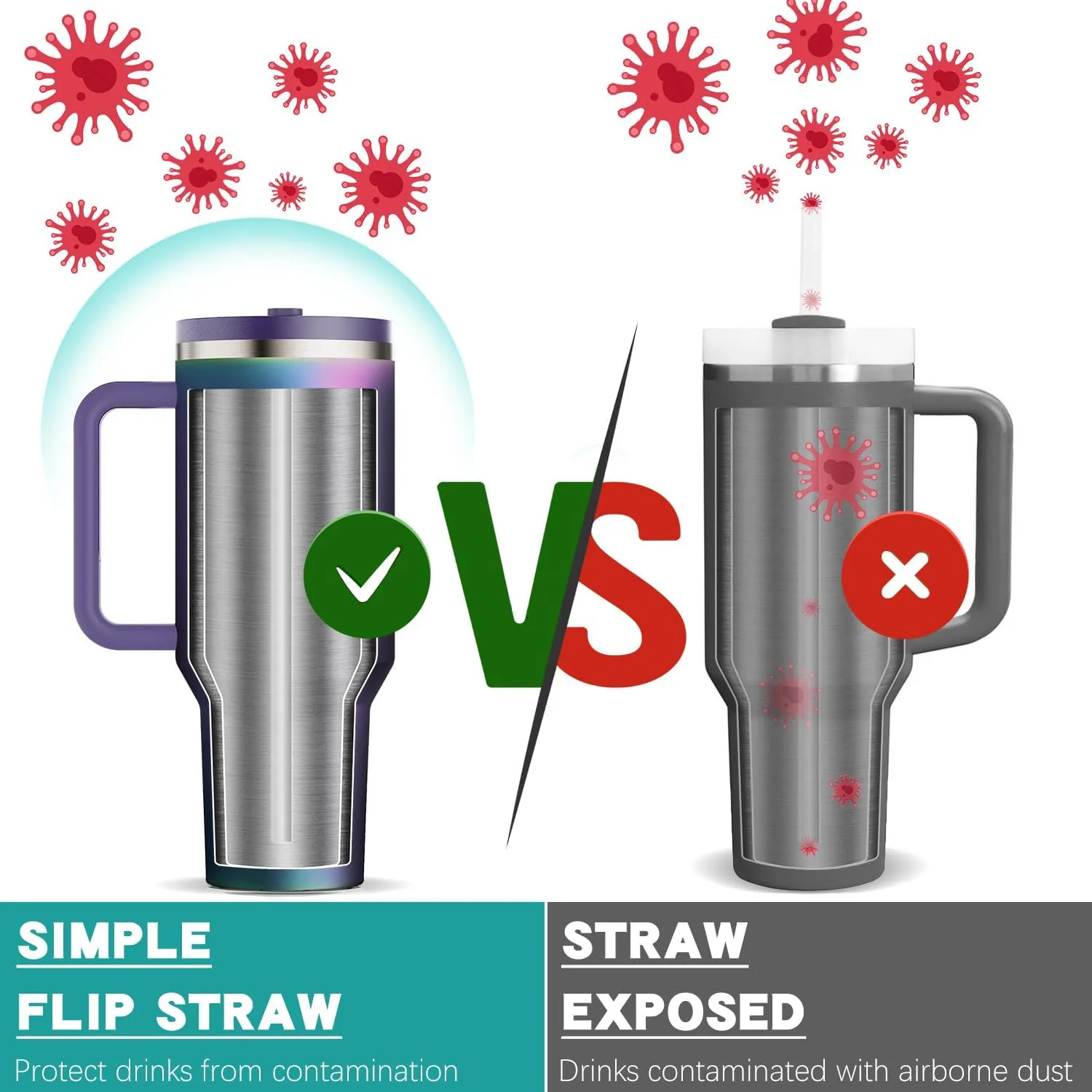 40 oz Tumbler with Handle and Flip Straw Lid - Upgraded Insulated Traveler Tumblers with Lids Straws Vacuum Leak Proof Stainless Steel 40oz Cup Mug Gifts for Men Women Him Her (Aurora)