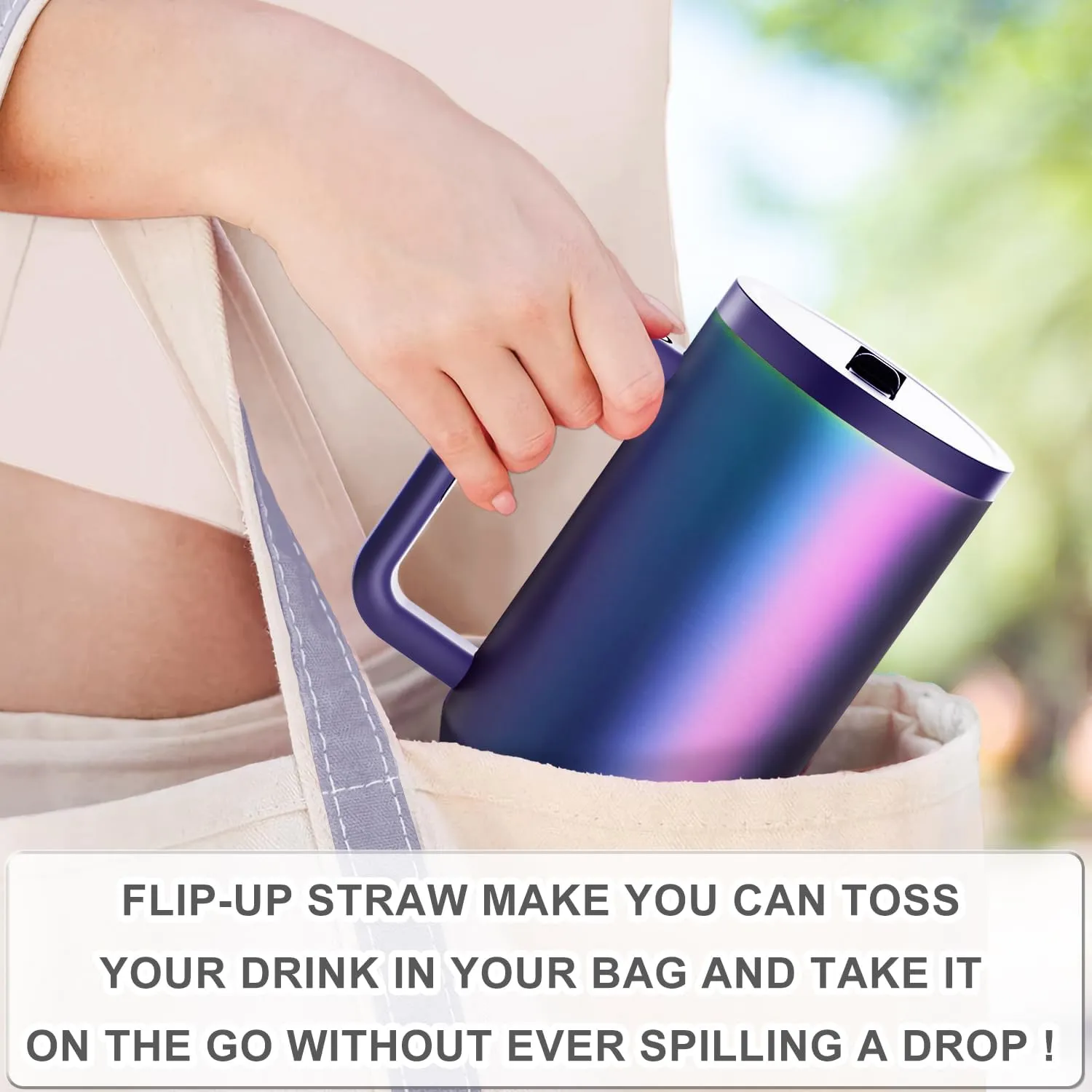 40 oz Tumbler with Handle and Flip Straw Lid - Upgraded Insulated Traveler Tumblers with Lids Straws Vacuum Leak Proof Stainless Steel 40oz Cup Mug Gifts for Men Women Him Her (Aurora)