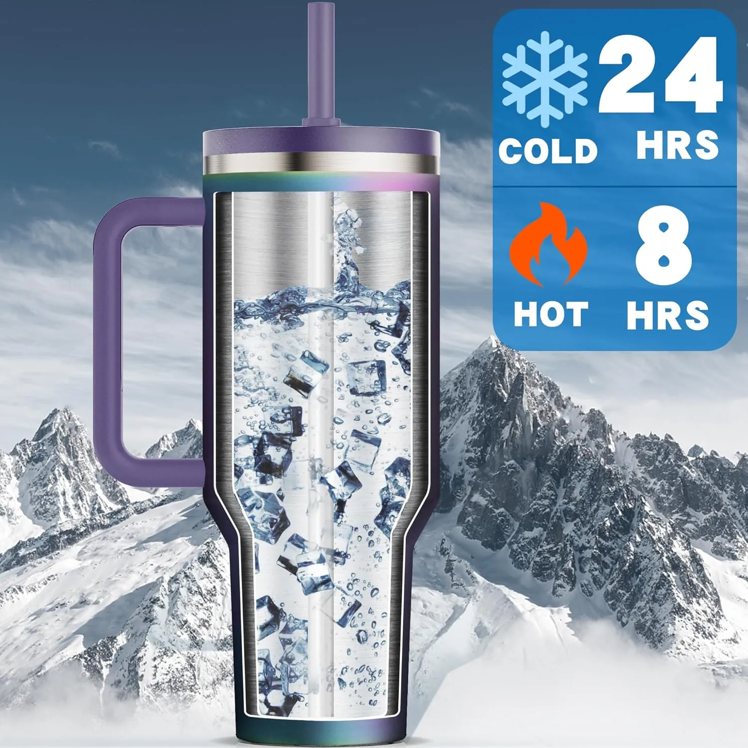 40 oz Tumbler with Handle and Flip Straw Lid - Upgraded Insulated Traveler Tumblers with Lids Straws Vacuum Leak Proof Stainless Steel 40oz Cup Mug Gifts for Men Women Him Her (Aurora)