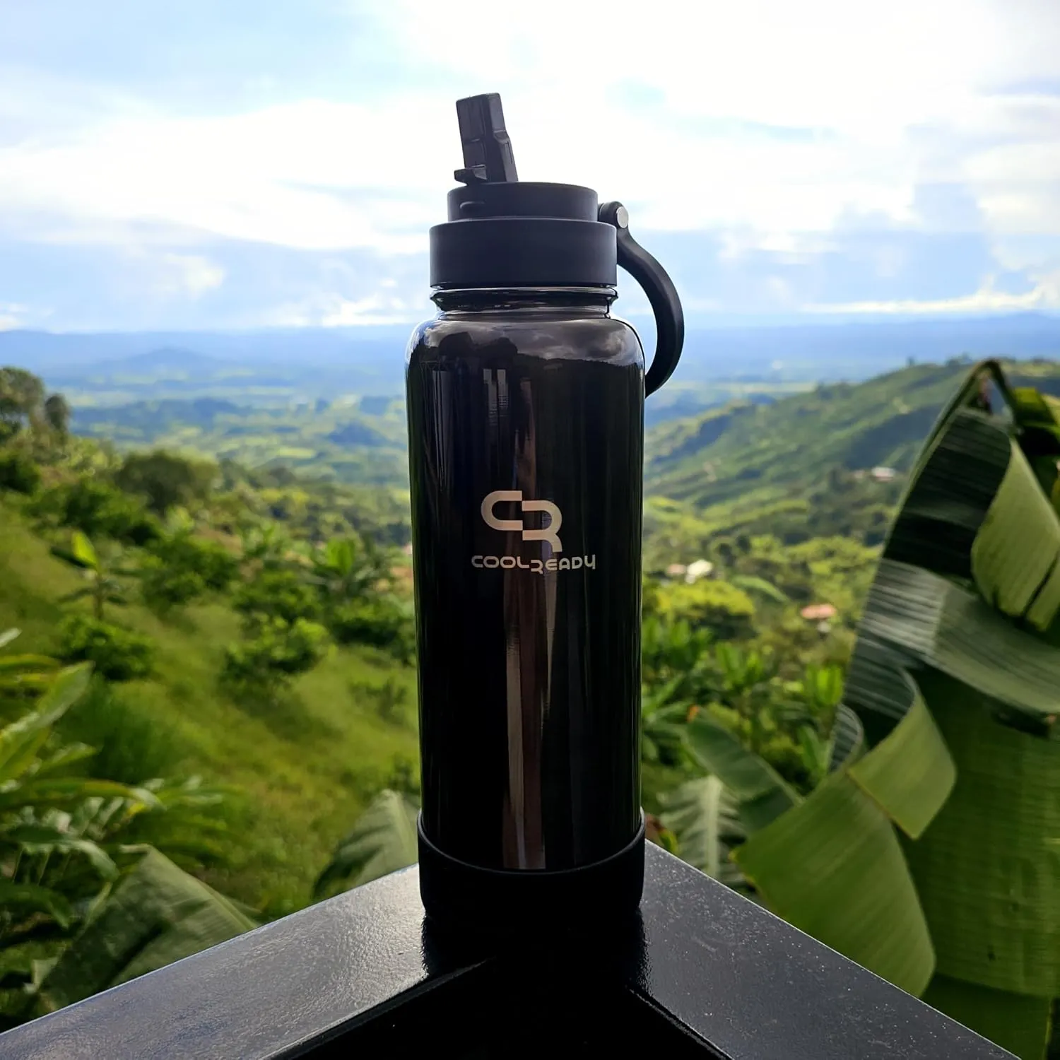 40oz Black Double Walled Insulated Stainless Steel Water Bottle with Straw Lid, Chug Lid, Silicon Boot, Wide Mouth, Workout Bottle for Men and Women