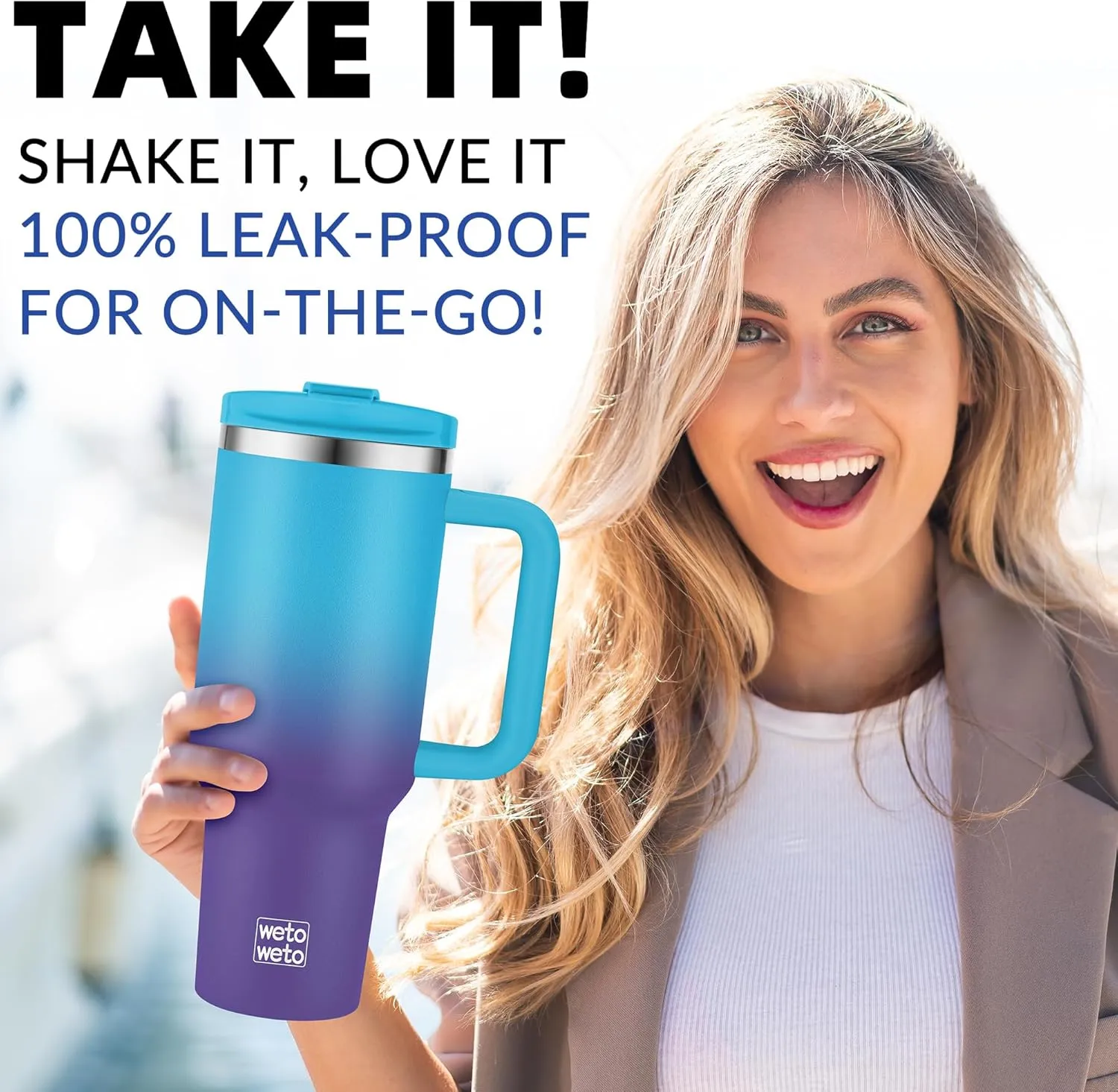 40oz Tumbler with Handle | Insulated Stainless Steel Travel Mug | 34Hrs Cold & 10Hrs Hot Retention | 100% Leakproof Lid & Straw | Dishwasher Safe   Car Cup Holder Fit (Light Blue Violet Gradient)