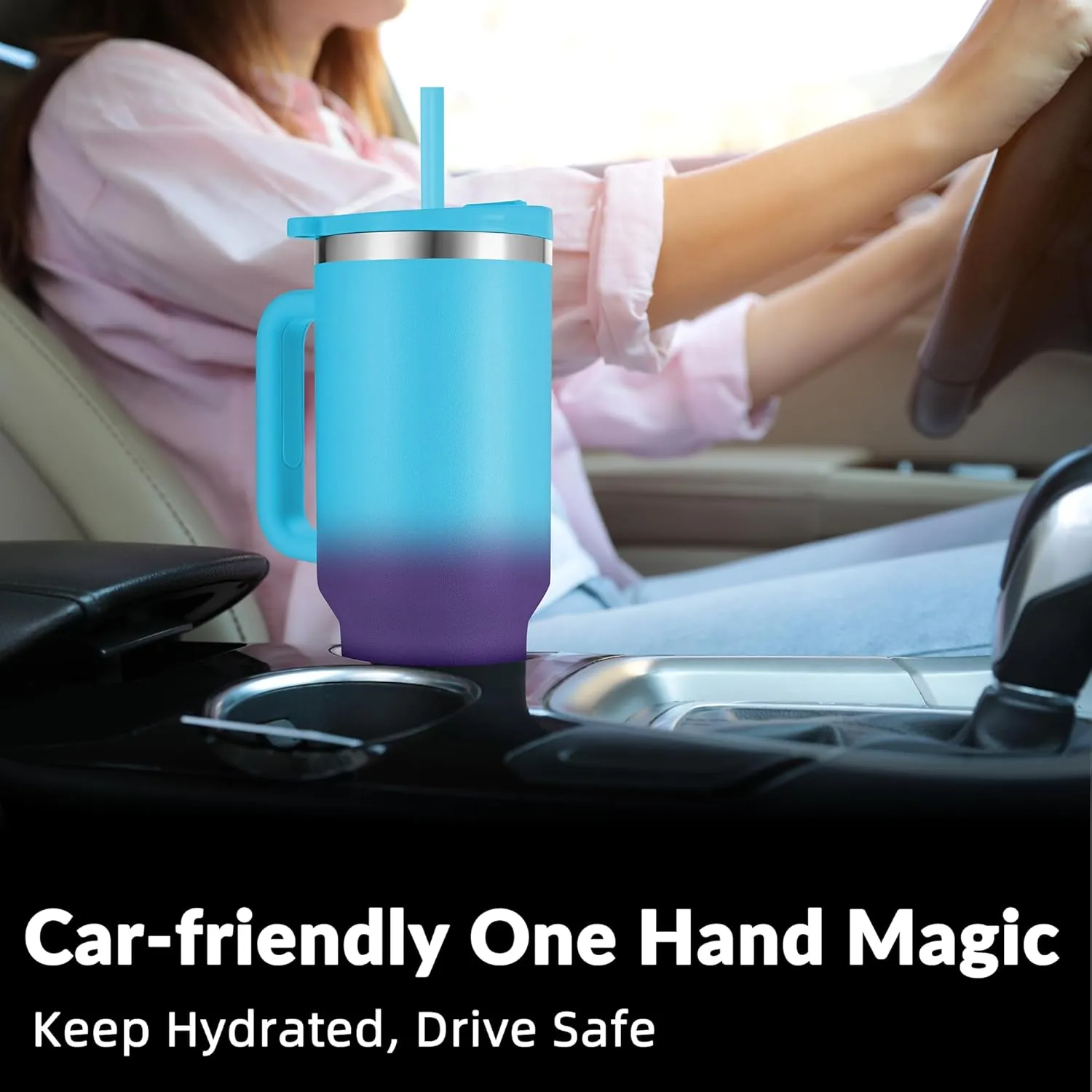 40oz Tumbler with Handle | Insulated Stainless Steel Travel Mug | 34Hrs Cold & 10Hrs Hot Retention | 100% Leakproof Lid & Straw | Dishwasher Safe   Car Cup Holder Fit (Light Blue Violet Gradient)