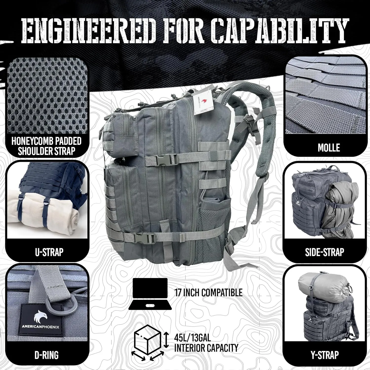 45L Elite Tactical Backpack | 3X Stronger Work & Military Backpack | Water Resistant and Heavy Duty | 3 Day MOLLE Bug Out Bag (Arctic Grey)