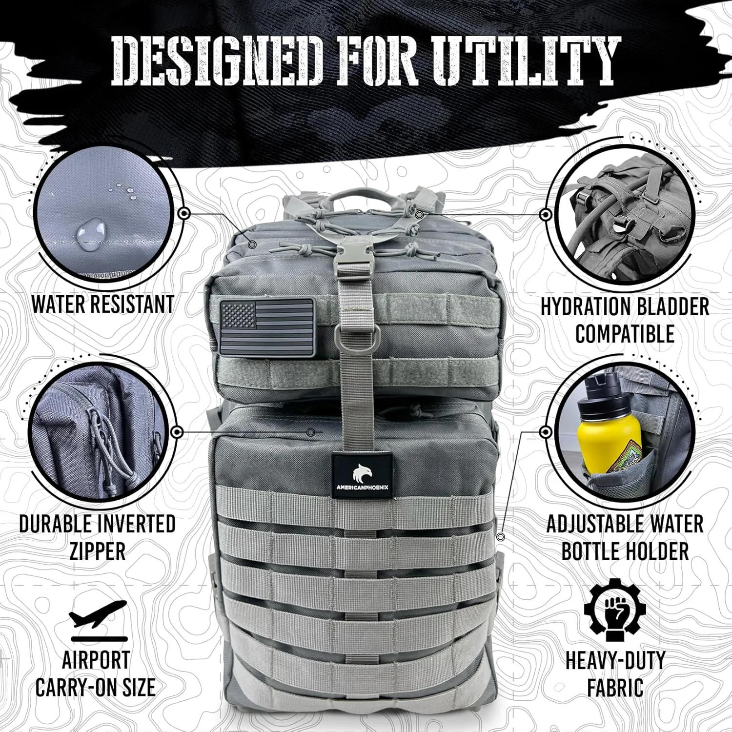 45L Elite Tactical Backpack | 3X Stronger Work & Military Backpack | Water Resistant and Heavy Duty | 3 Day MOLLE Bug Out Bag (Arctic Grey)