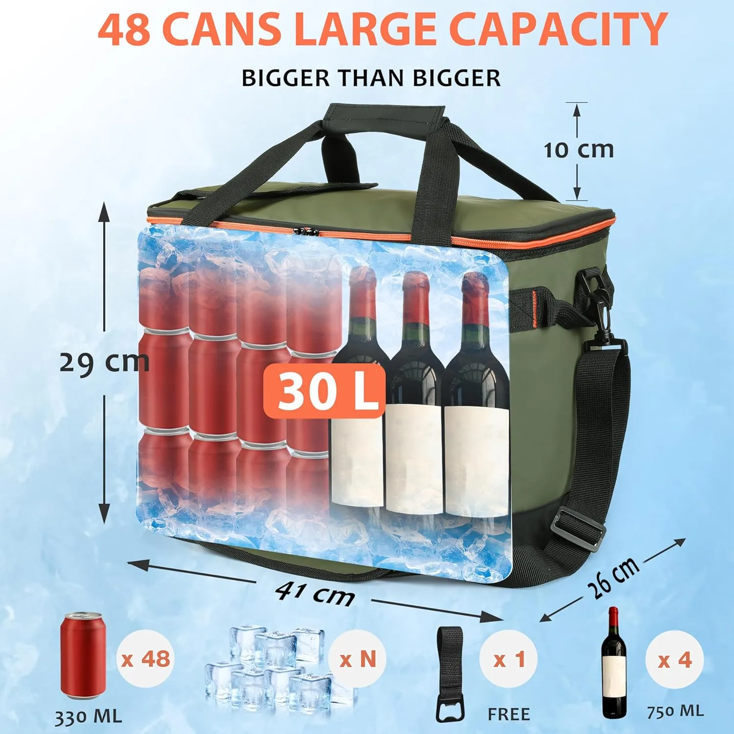 48 Cans Beach Cooler Bags, Large Collapsible Leakproof Soft Camping Coolers, Portable Insulated Beach Cooler Bags with Heavy-Duty Handles for Picnic, Beach, Camping