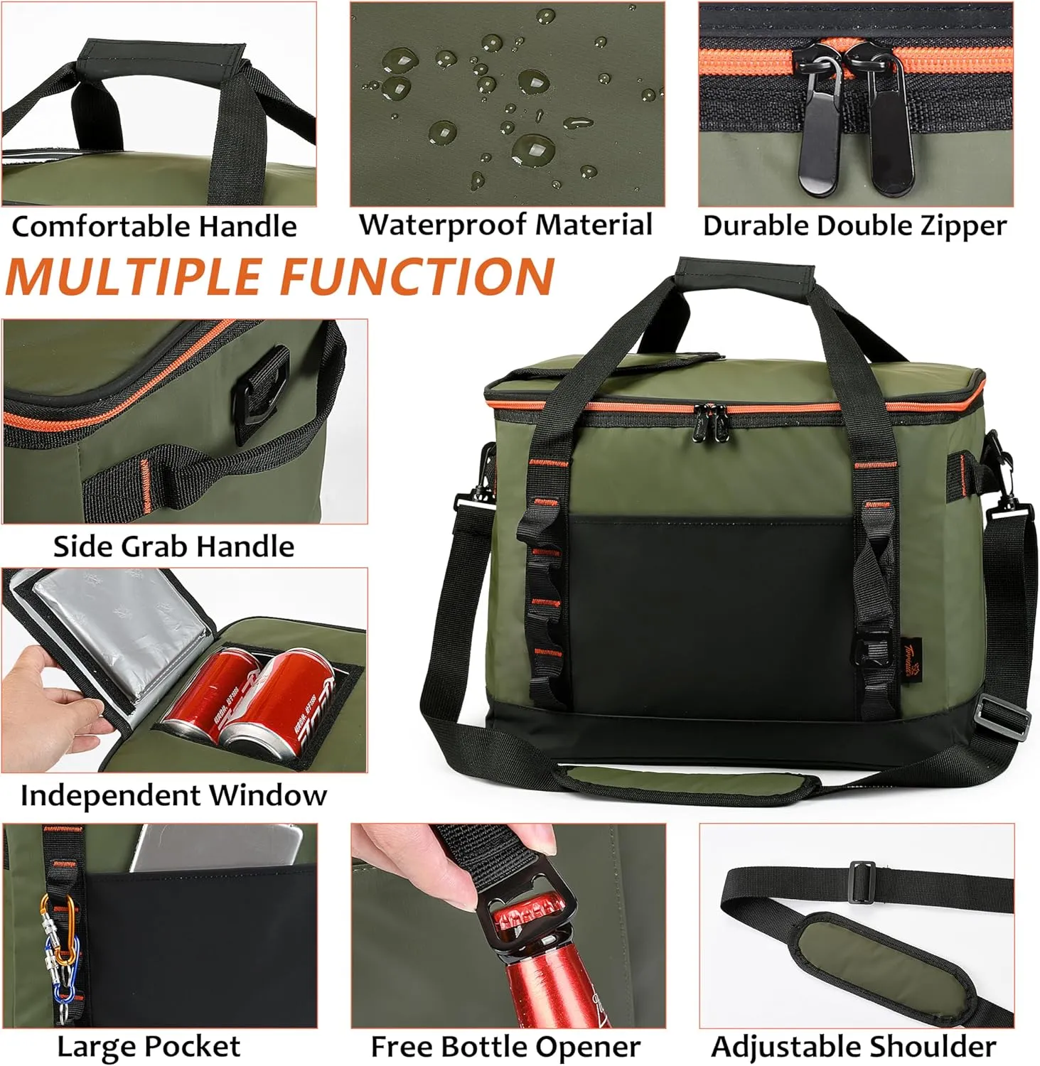 48 Cans Beach Cooler Bags, Large Collapsible Leakproof Soft Camping Coolers, Portable Insulated Beach Cooler Bags with Heavy-Duty Handles for Picnic, Beach, Camping