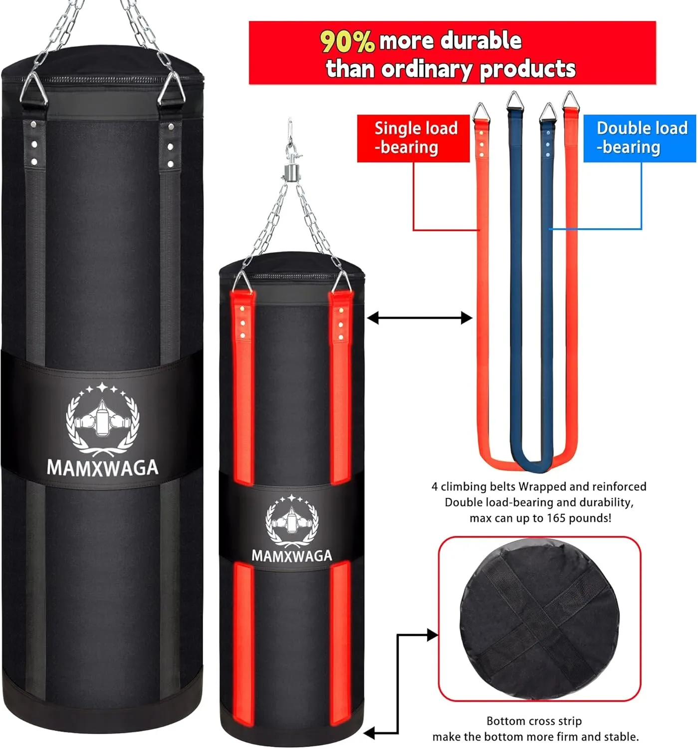 4FT Canvas Punching Bags for Adults, Hanging Heavy Boxing Bag for Kickboxing Karate Taekwondo Muay Thai Training, Max Load-Bearing 180 Lbs (Unfilled)
