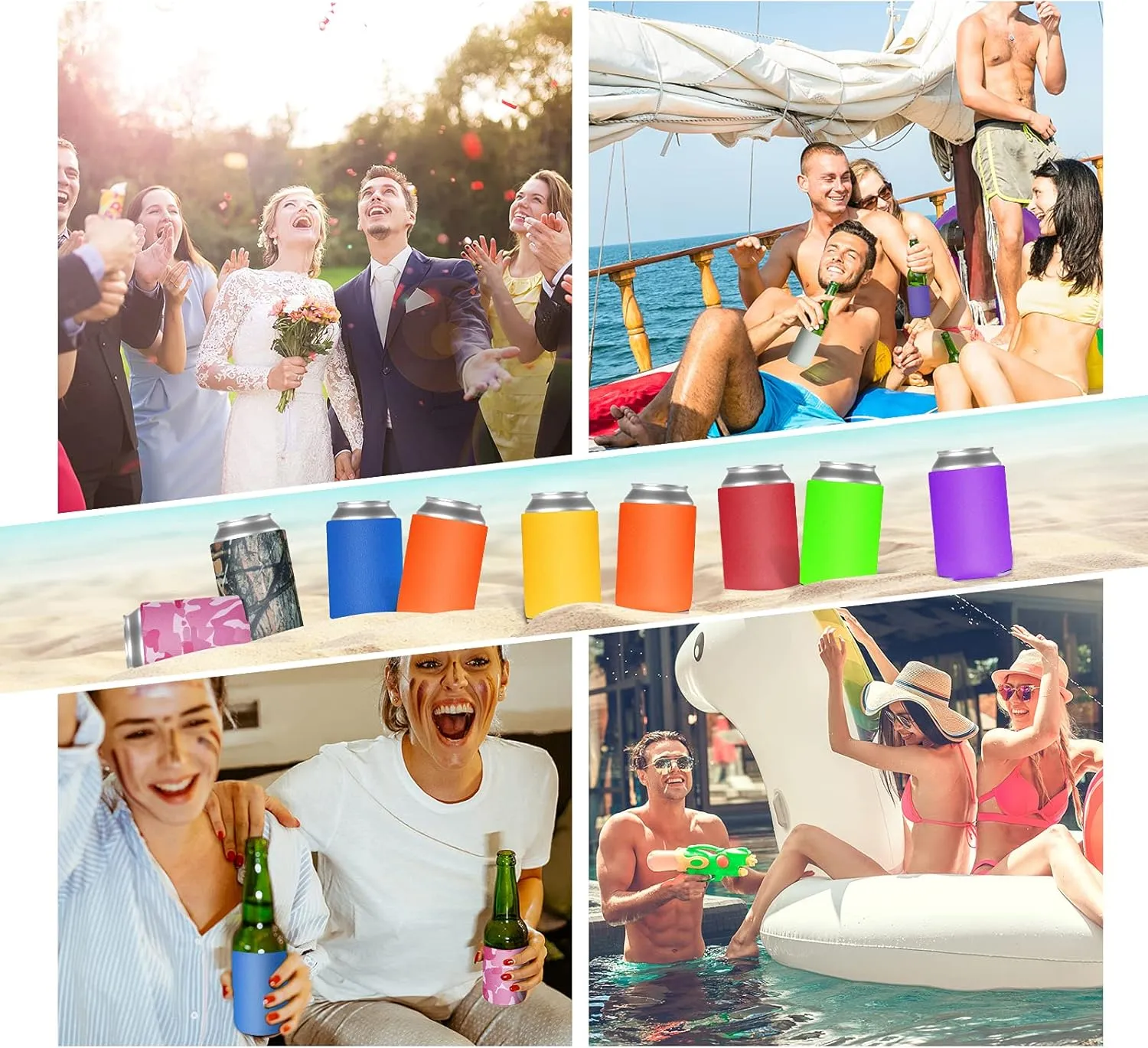50 Pack Beer Can Coolers Sleeves, Soft Insulated Reusable Drink Cooler for Water Bottles, Blank Collapsible Soda Cover Cooler, DIY Customizable for Parties, Events or Weddings, Bulk