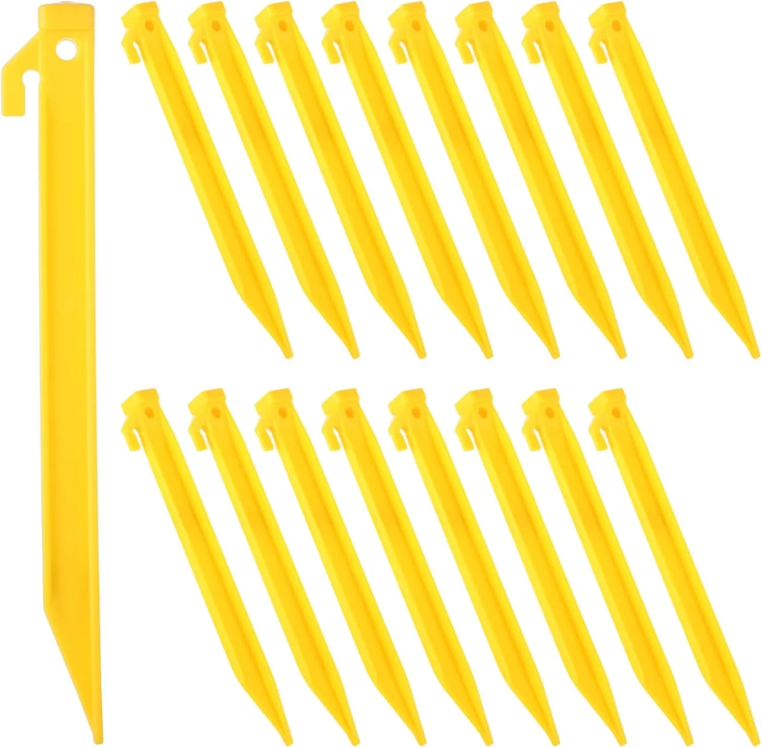 50 Pcs Plastic Tent Stakes, 9 Inch Heavy Duty Tent Pegs, High Strength Triangular Garden Stakes, Spike Hook Canopy Stakes for Secure Rope Tie-Down, Ideal for Camping, Outdoor Activities