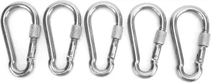 5Pcs Locking Carabiners Clip, Stainless Steel Carabiner Clip with Nut Lock Buckle, Spring Snap Hook for Mountaineer,Camping,Outdoor Equipment, High Load Bearing Capacity