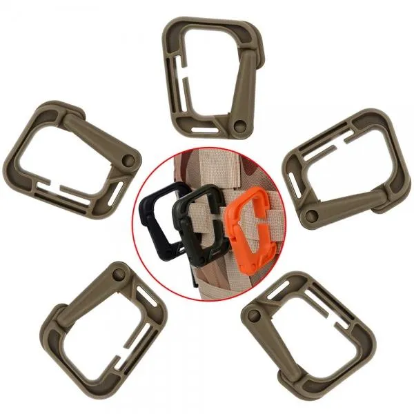 5pcs Outdoor High-Strength Nylon Carabiner for Molle Backpack Khaki