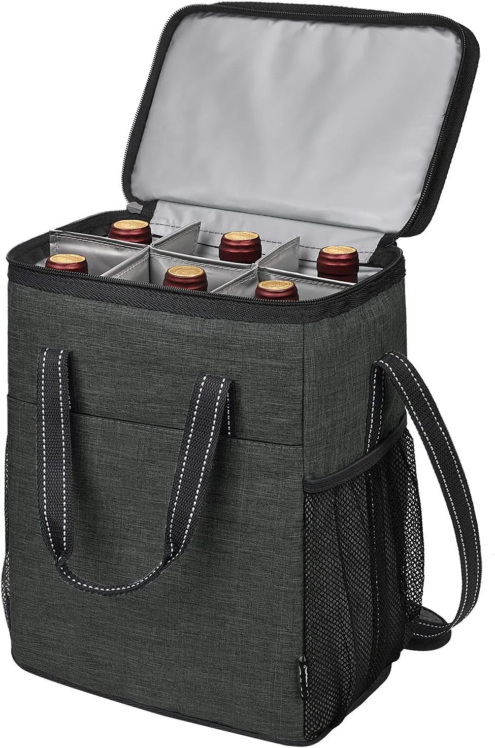 6 Bottle Wine Gift carrier - Insulated & Padded Wine Carrying Cooler Tote Bag with Handle and Adjustable Shoulder Strap for Travel or Picnic, IDEAL Wine Lover Gift, Black