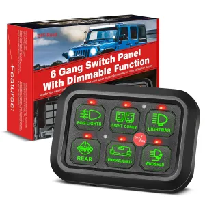 6 Gang Switch Panel Automatic Dimmable, Roador Universal Electronic Relay System Circuit Control Box On-Off LED Control Panel Touch Switch Box for Trucks UTV ATV Boat Car
