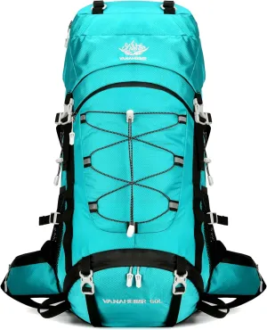 60L Travel Hiking Camping Backpack with Rain Cover, Backpack Water Resistant,Climbing Backpack for Men Women(Lake Blue)