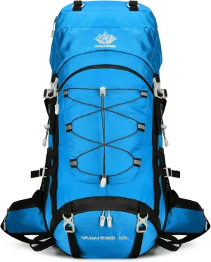 60L Travel Hiking Camping Backpack with Rain Cover, Backpack Water Resistant,Climbing Backpack for Men Women(Sky Blue)