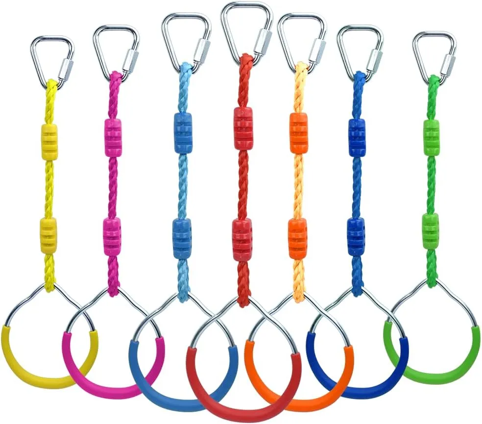 7 Colorful Ninja Rings Fitness Gymnastic Rings Backyard Playground Training Equipment Play Set For Kids Adult, Funny Jungle Gym Fist Swing Monkey Bars Ninja Warrior Obstacle Course Trapeze Accessories