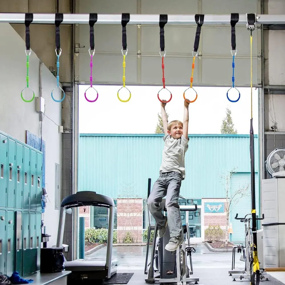 7 Colorful Ninja Rings Fitness Gymnastic Rings Backyard Playground Training Equipment Play Set For Kids Adult, Funny Jungle Gym Fist Swing Monkey Bars Ninja Warrior Obstacle Course Trapeze Accessories