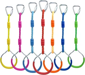7 Colorful Ninja Rings Fitness Gymnastic Rings Backyard Playground Training Equipment Play Set For Kids Adult, Funny Jungle Gym Fist Swing Monkey Bars Ninja Warrior Obstacle Course Trapeze Accessories