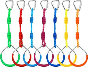 7PCS Colorful Ninja Rings - Gymnastic Rings, Swing Bar Rings, Monkey Rings, Climbing Rings Outdoor Backyard Play Sets Playground Equipment for Ninjaline Obstacle Accessories