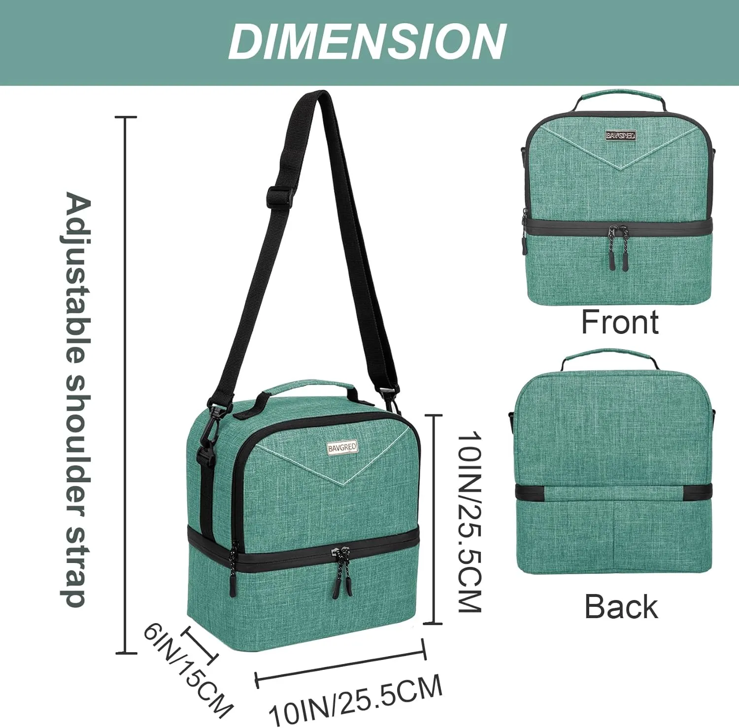 9.8L Insulated Lunch Bag Women Double Deck Lunch Box Leakproof Lunch Cooler Tote for Women Men Work (Green)
