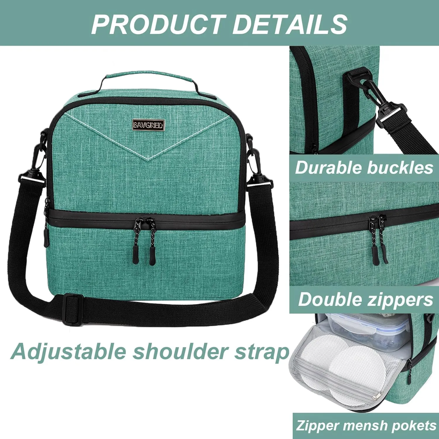 9.8L Insulated Lunch Bag Women Double Deck Lunch Box Leakproof Lunch Cooler Tote for Women Men Work (Green)