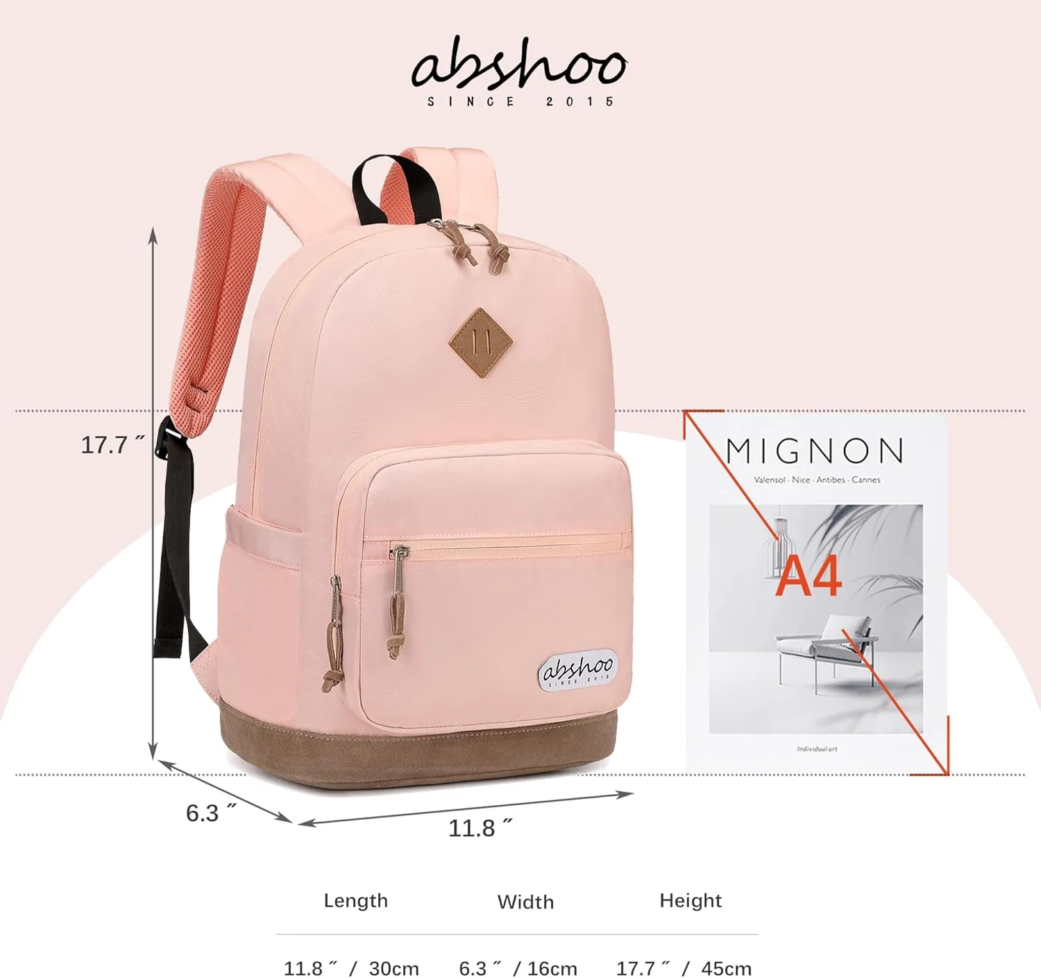 abshoo Classic Travel Backpack for Women Middle High School Backpack for Teen Girls Bookbag (Pink)