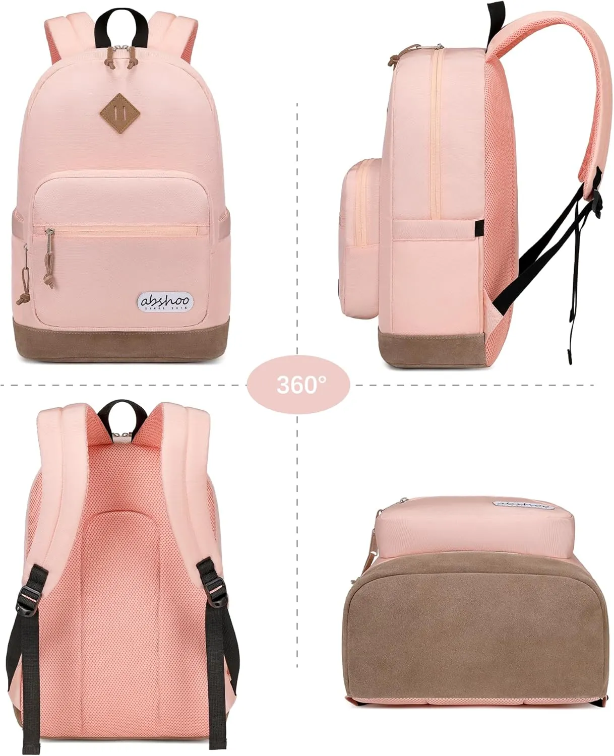 abshoo Classic Travel Backpack for Women Middle High School Backpack for Teen Girls Bookbag (Pink)