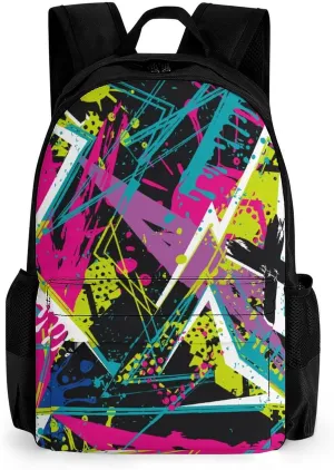 Abstract Geometric Chaotic Colorful Unisex Backpack Casual Daypacks 16.1" * 12.6" * 6.7" Shoulders Bag for Camping Hiking Travel Gear