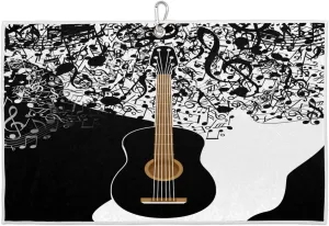 Abstract Guitar Notes Golf Towel with Heavy Duty Carabiner Clip Quick Dry Ultra Absorbent Club Ball Cleaning Towel Golf Accessories for Men Women