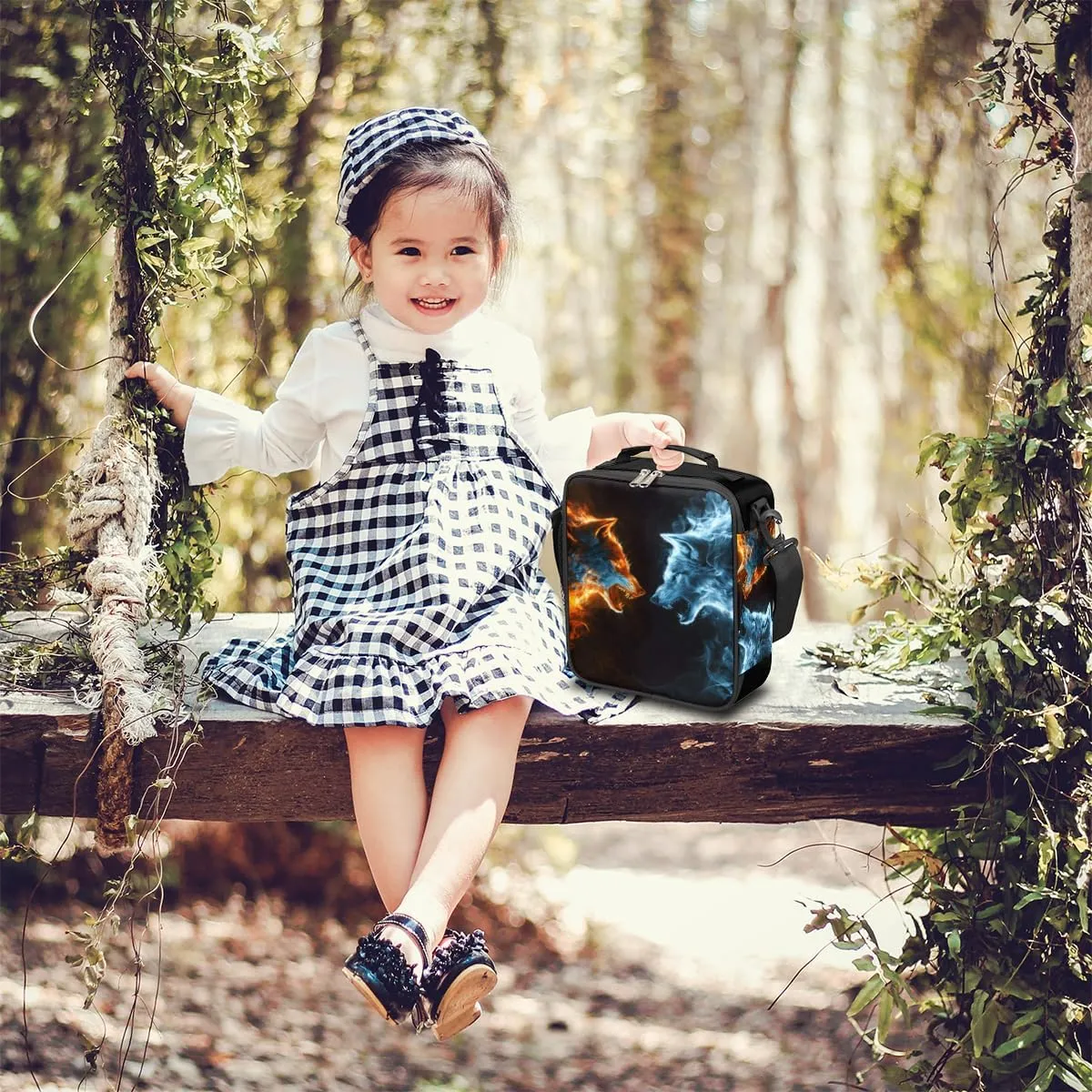 Abstract Ice fiery Wolf Lunch Box for Kids Boys, Reusable Insulated Lunch Bag Thermal Lunchbox Cooler Tote Handbag with Removable Adjustable Shoulder Strap for Adults Women Men Picnic Work School
