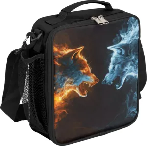 Abstract Ice fiery Wolf Lunch Box for Kids Boys, Reusable Insulated Lunch Bag Thermal Lunchbox Cooler Tote Handbag with Removable Adjustable Shoulder Strap for Adults Women Men Picnic Work School