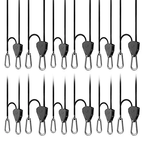 AC Infinity, Adjustable 1/8” Rope Hanger, Heavy-Duty Stainless Steel Gears Ratchets, 150 lbs Weight Capacity, 6 Pairs
