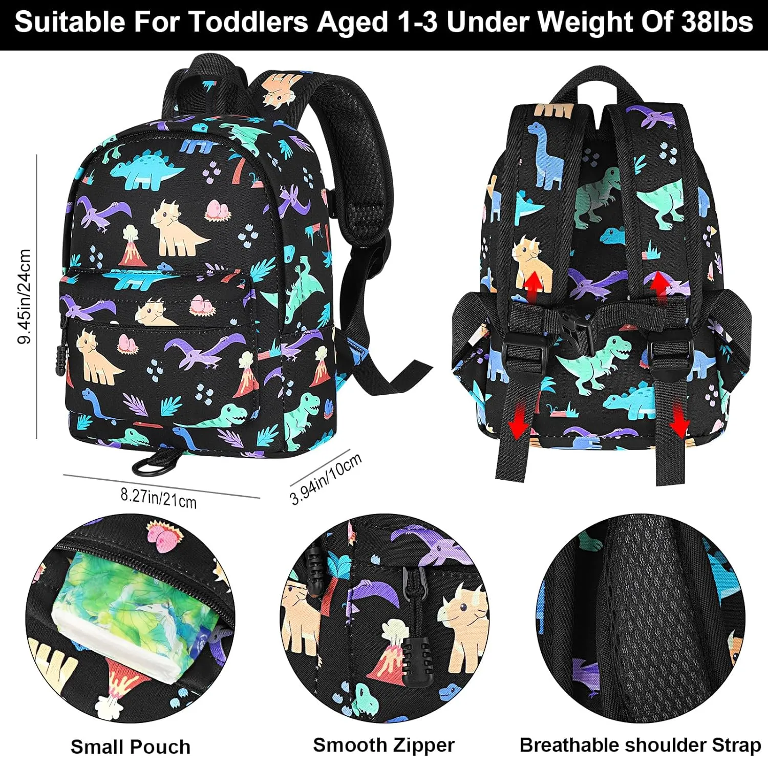 Accmor Toddler Backpack with Leash, Cute Dinosaur Kids Backpack   Anti Lost Wrist Link, Mini Child Backpack Leash Baby Walking Harness for Outdoor Travel, Adorable Backpack Tether for Boys Age 1-3