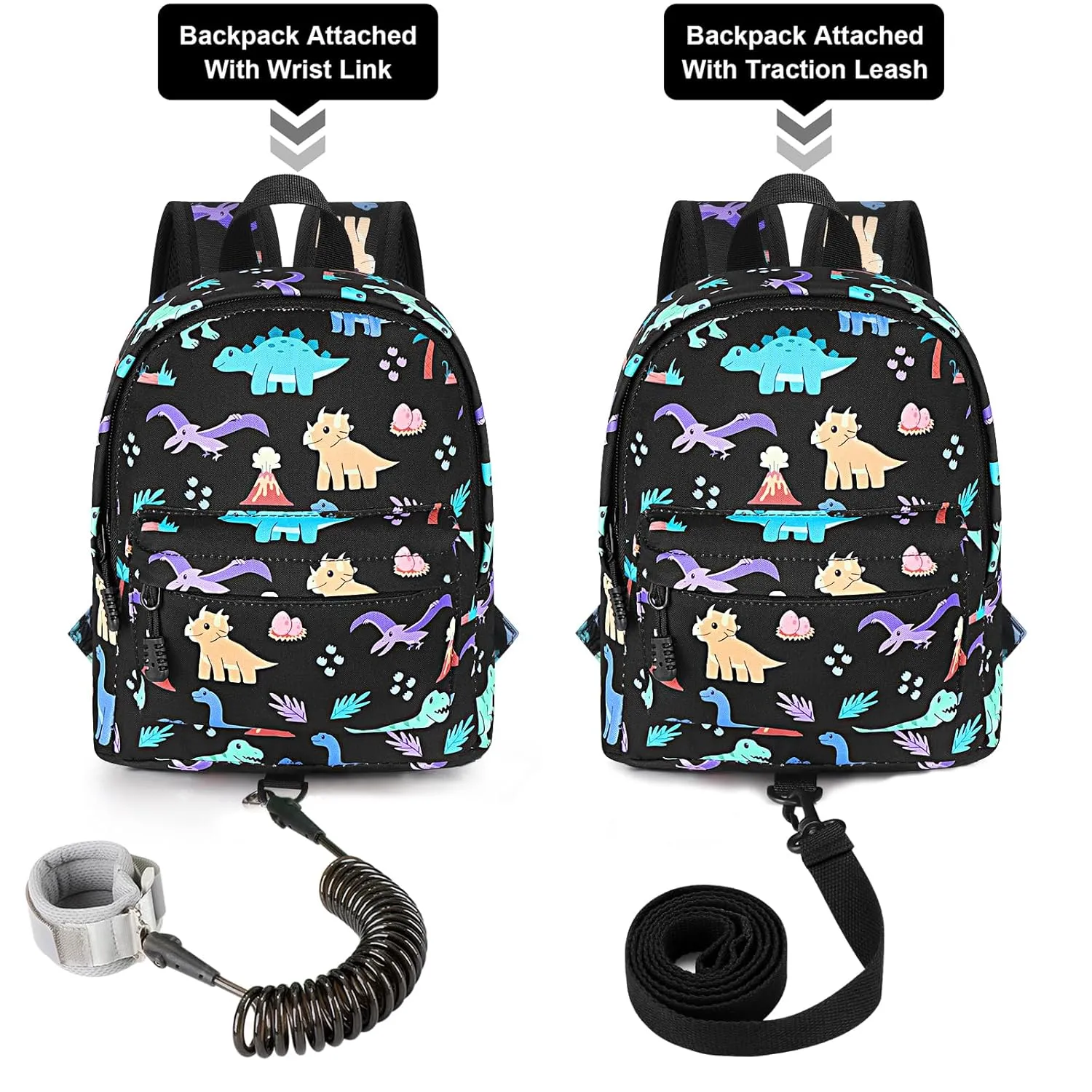 Accmor Toddler Backpack with Leash, Cute Dinosaur Kids Backpack   Anti Lost Wrist Link, Mini Child Backpack Leash Baby Walking Harness for Outdoor Travel, Adorable Backpack Tether for Boys Age 1-3