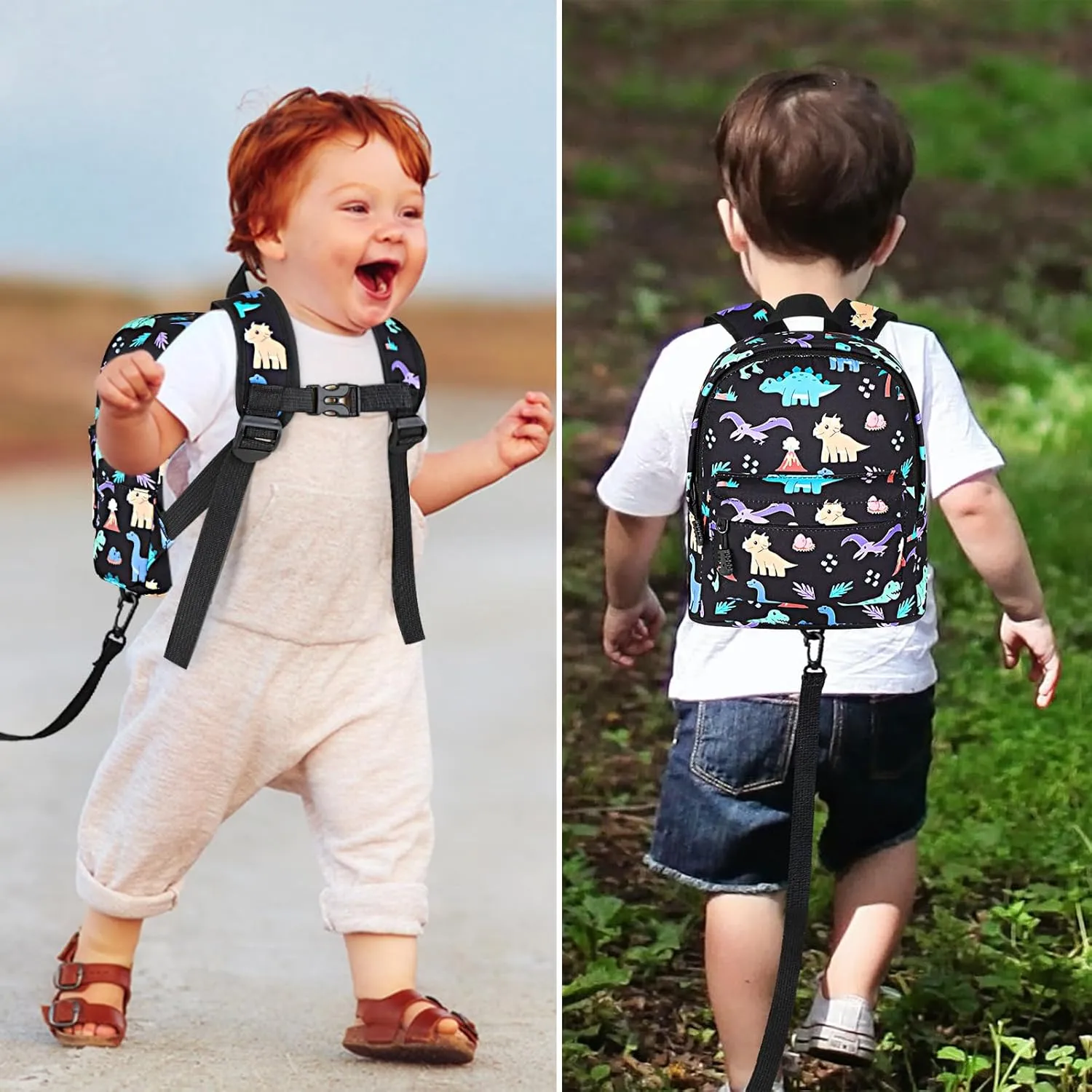 Accmor Toddler Backpack with Leash, Cute Dinosaur Kids Backpack   Anti Lost Wrist Link, Mini Child Backpack Leash Baby Walking Harness for Outdoor Travel, Adorable Backpack Tether for Boys Age 1-3