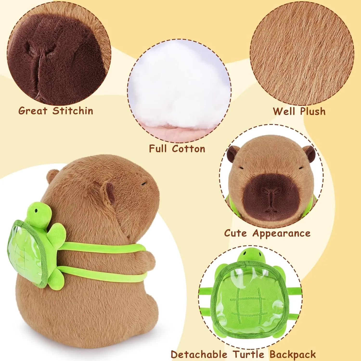 Achwishap Capybara Plush,Cute Plushies Capybara Stuffed Animal,Soft Capybaras Plush Toys,Kawaii Plushie Stuffed Toys with Turtle Backpack Plushies Gifts for Kids Adults Birthday(Capybara Turtle,10”)