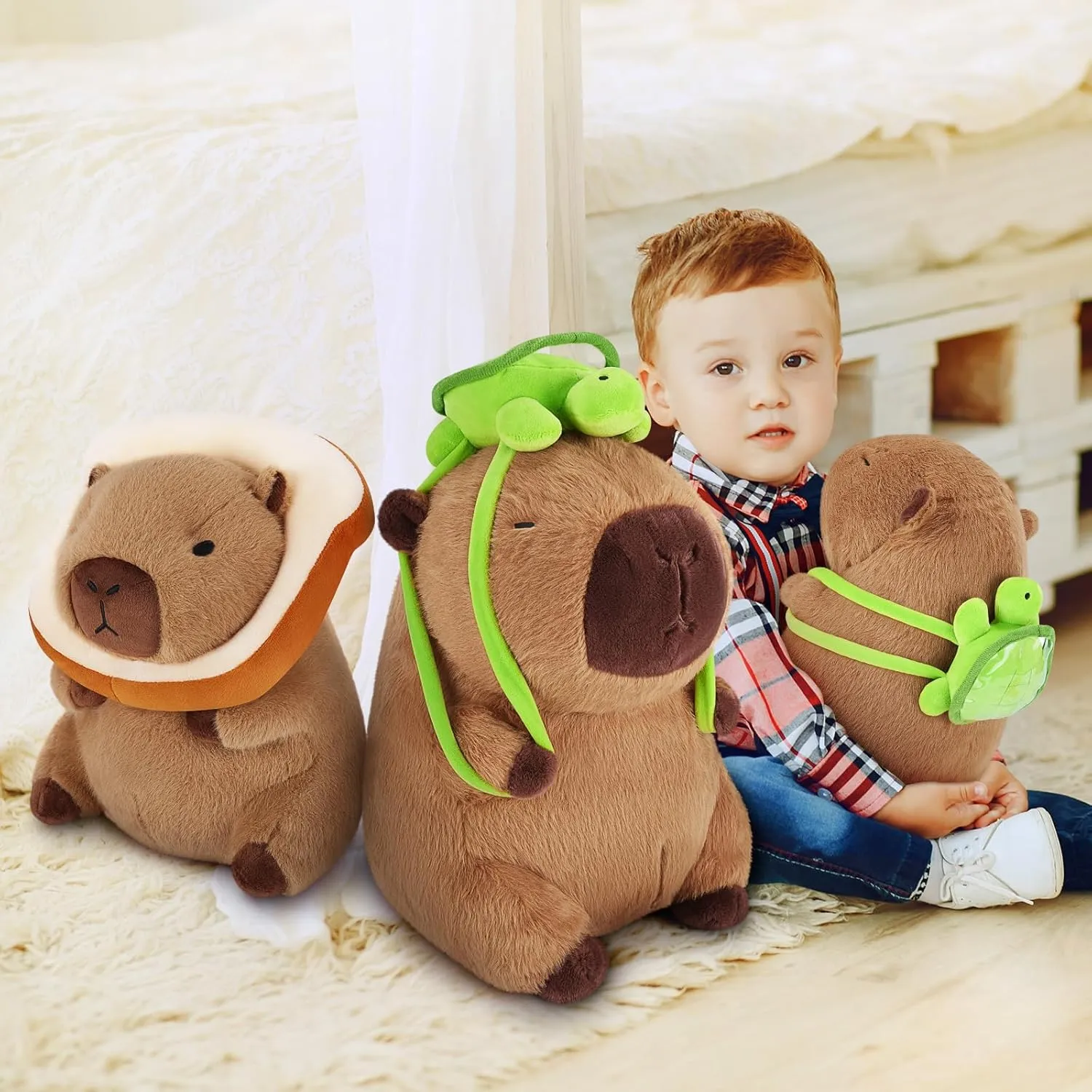 Achwishap Capybara Plush,Cute Plushies Capybara Stuffed Animal,Soft Capybaras Plush Toys,Kawaii Plushie Stuffed Toys with Turtle Backpack Plushies Gifts for Kids Adults Birthday(Capybara Turtle,10”)