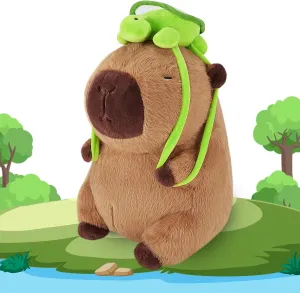 Achwishap Capybara Plush,Cute Plushies Capybara Stuffed Animal,Soft Capybaras Plush Toys,Kawaii Plushie Stuffed Toys with Turtle Backpack Plushies Gifts for Kids Adults Birthday(Capybara Turtle,10”)