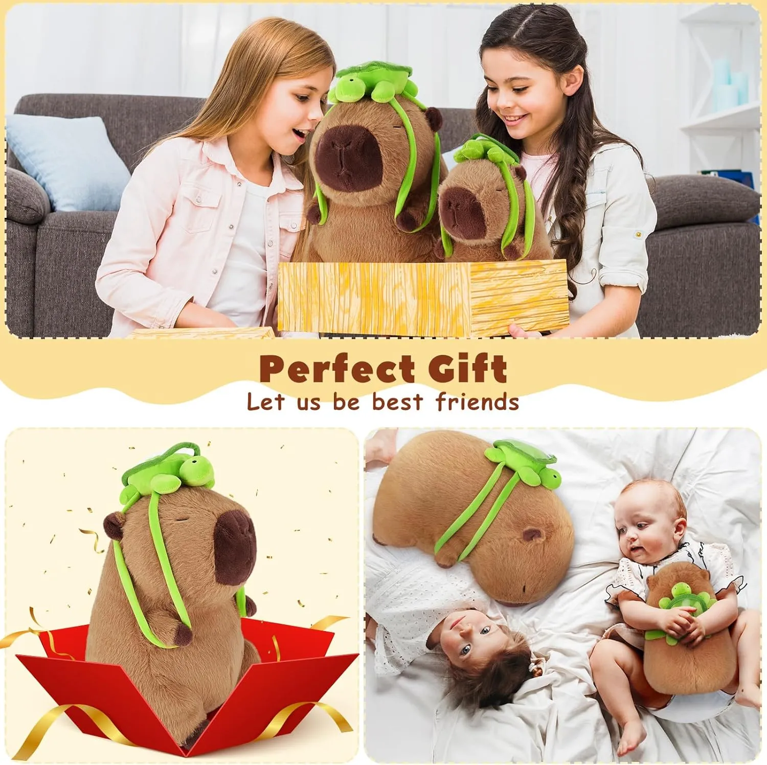 Achwishap Capybara Plush,Cute Plushies Capybara Stuffed Animal,Soft Capybaras Plush Toys,Kawaii Plushie Stuffed Toys with Turtle Backpack Plushies Gifts for Kids Adults Birthday(Capybara Turtle,10”)