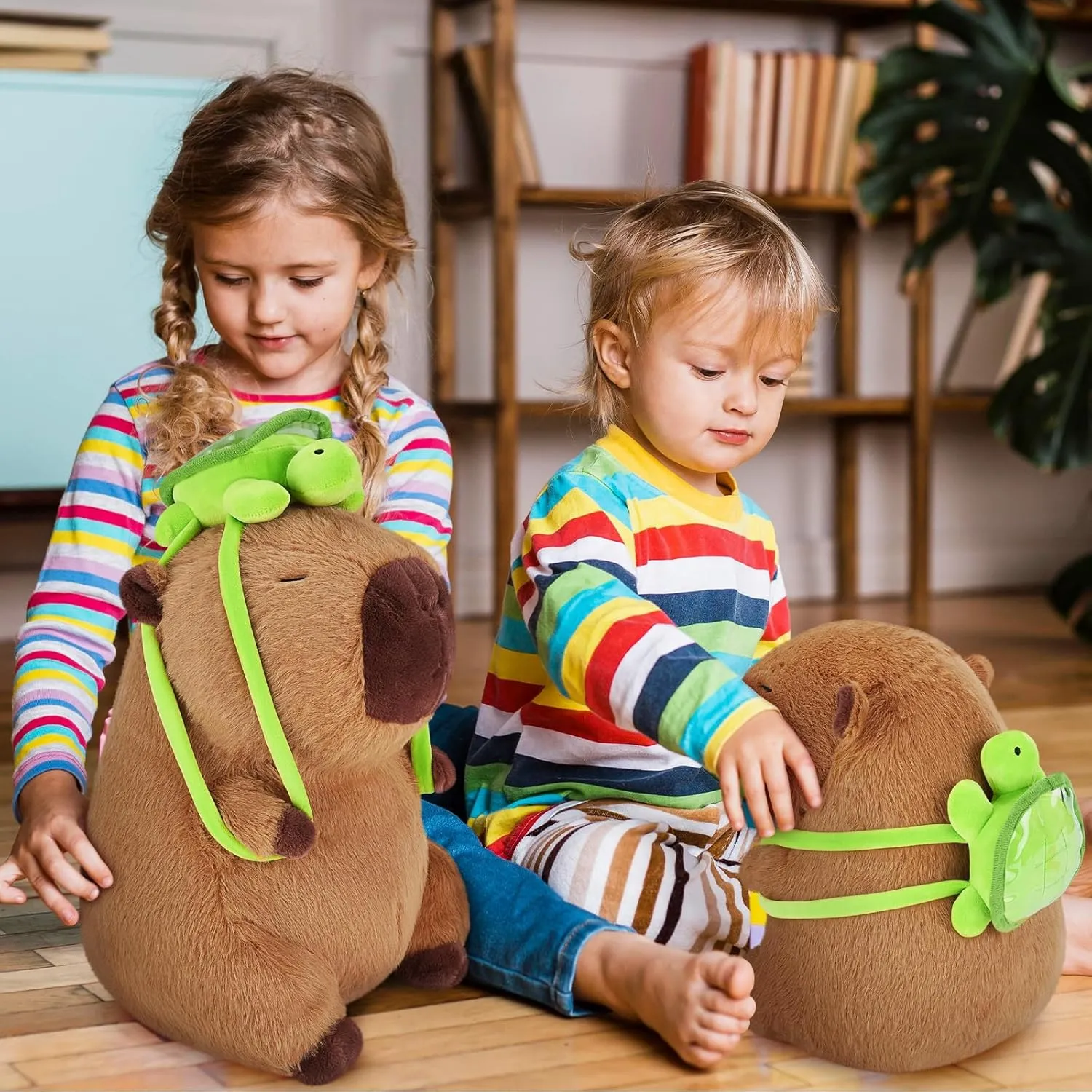 Achwishap Capybara Plush,Cute Plushies Capybara Stuffed Animal,Soft Capybaras Plush Toys,Kawaii Plushie Stuffed Toys with Turtle Backpack Plushies Gifts for Kids Adults Birthday(Capybara Turtle,10”)