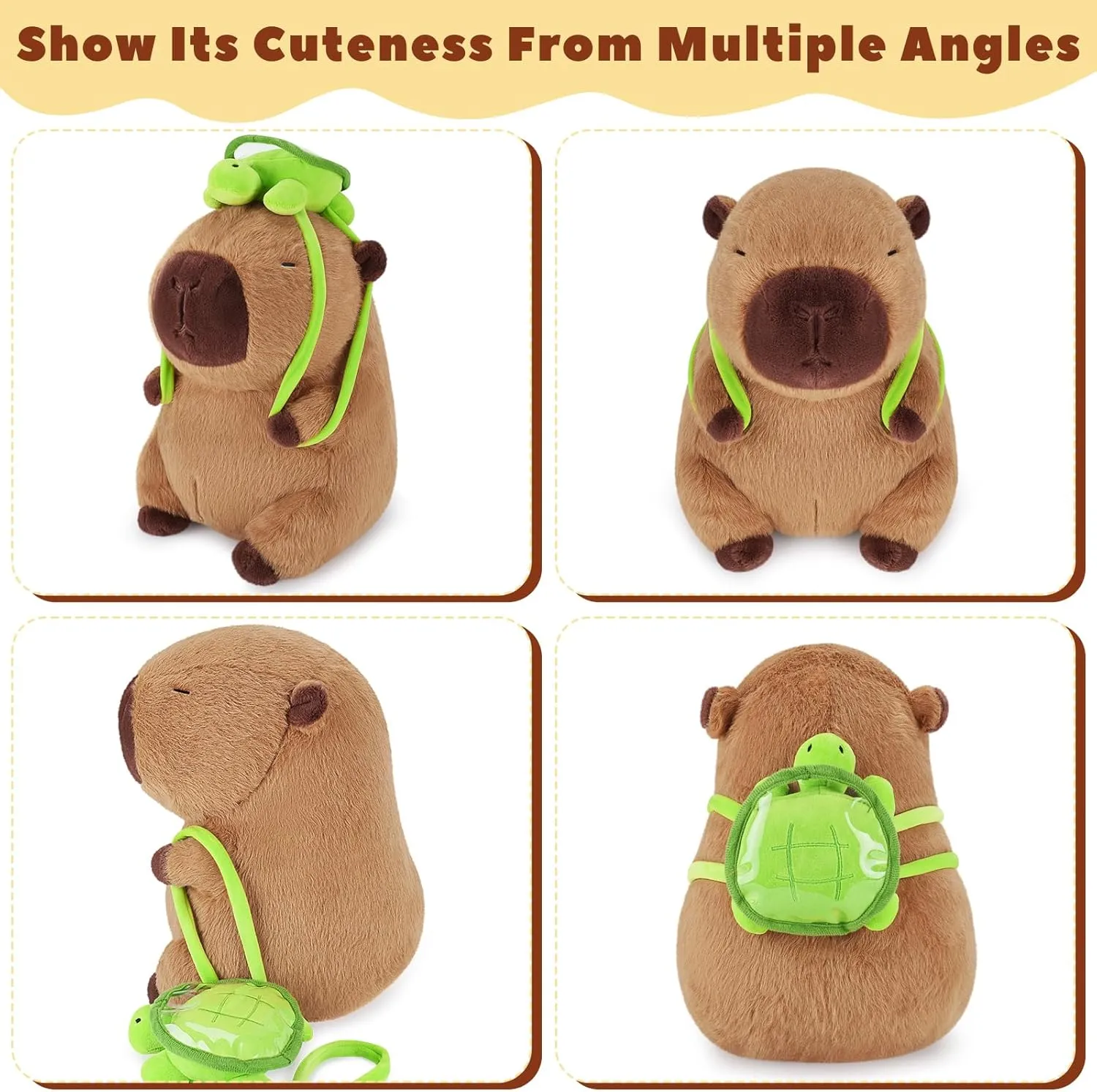 Achwishap Capybara Plush,Cute Plushies Capybara Stuffed Animal,Soft Capybaras Plush Toys,Kawaii Plushie Stuffed Toys with Turtle Backpack Plushies Gifts for Kids Adults Birthday(Capybara Turtle,10”)