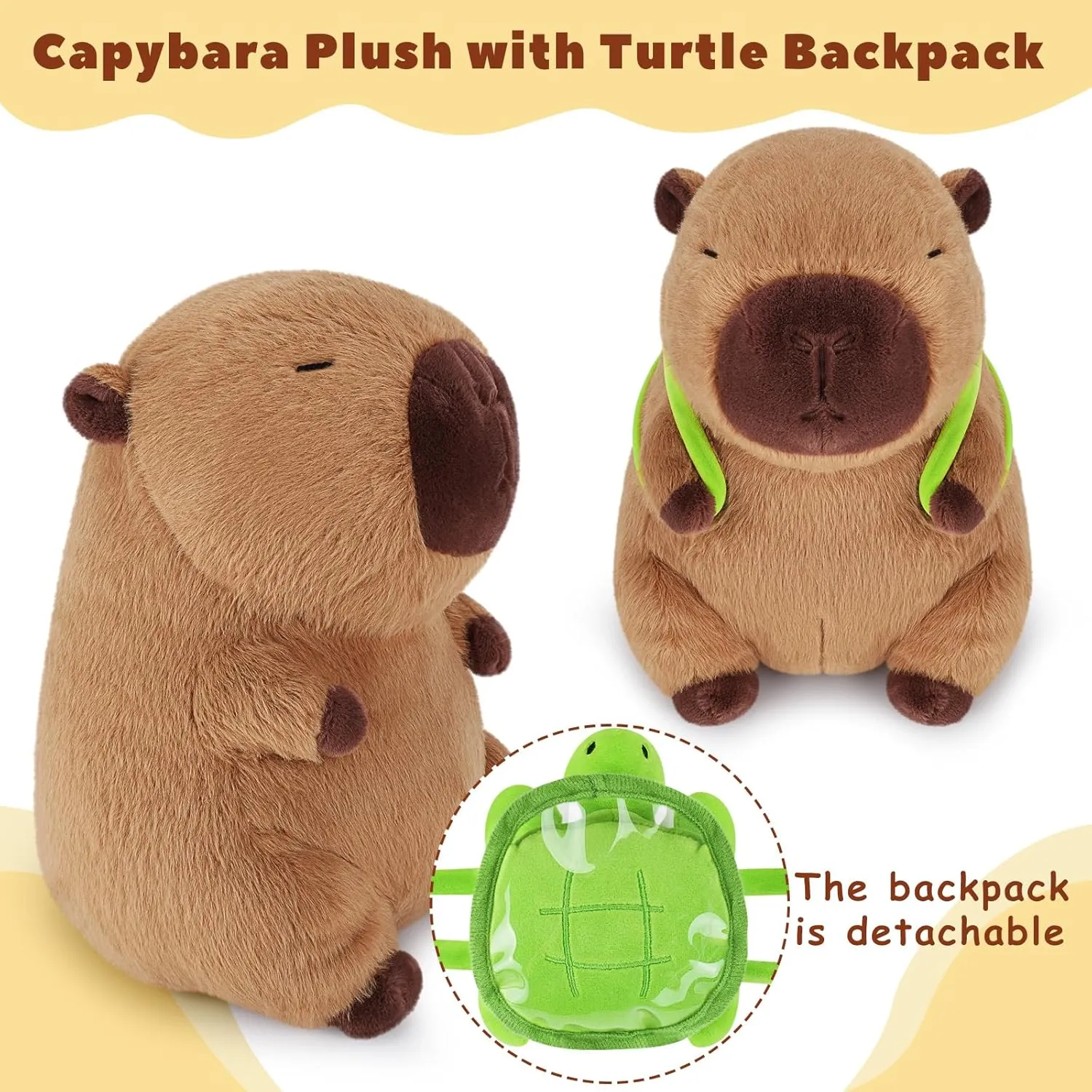 Achwishap Capybara Plush,Cute Plushies Capybara Stuffed Animal,Soft Capybaras Plush Toys,Kawaii Plushie Stuffed Toys with Turtle Backpack Plushies Gifts for Kids Adults Birthday(Capybara Turtle,10”)