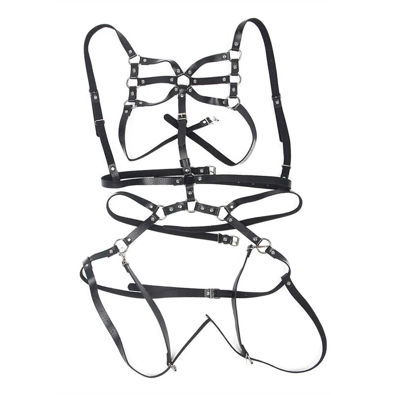 Adjustable Black Leather Body Harness