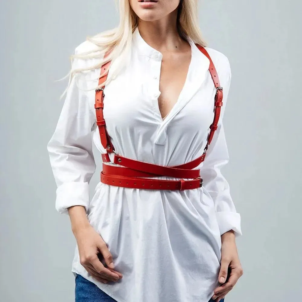 Adjustable Faux Leather Waist Straps Harness