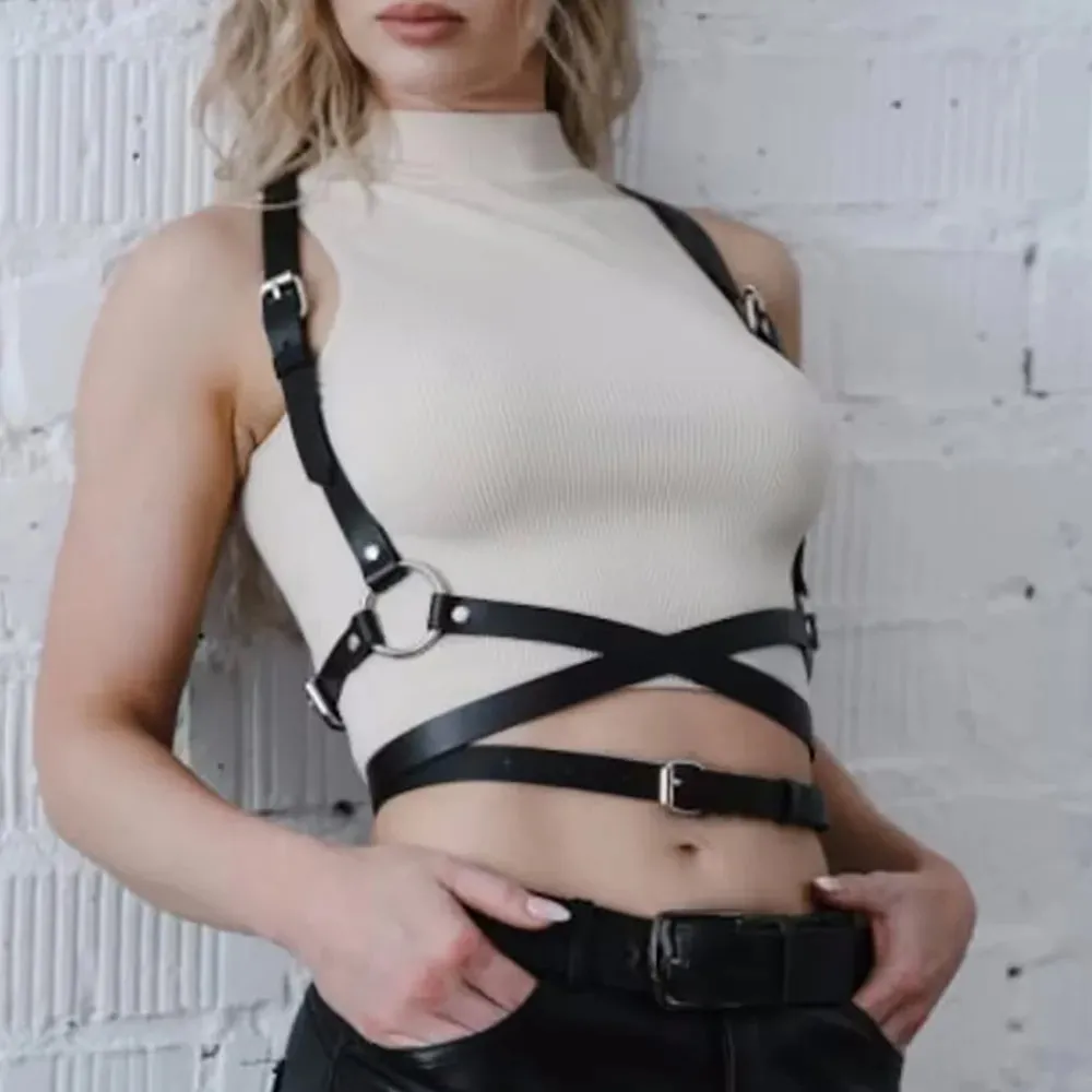 Adjustable Faux Leather Waist Straps Harness