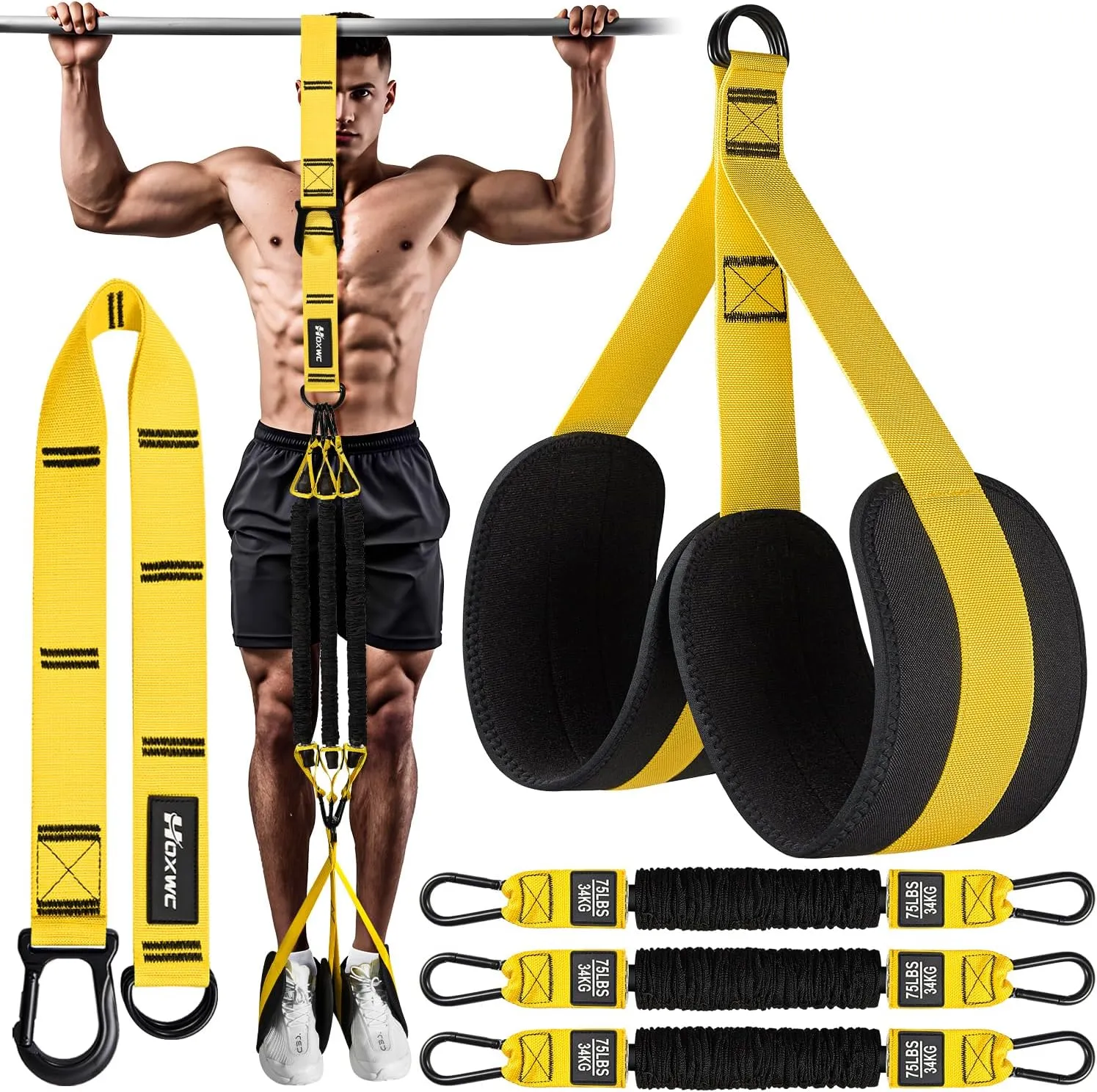 Adjustable Heavy Duty Resistance Bands for Pull Up Assistance - 3 Bands, Comfortable Fabric Feet/Knee Rest, Home Fitness, Body Stretching, Chin Up