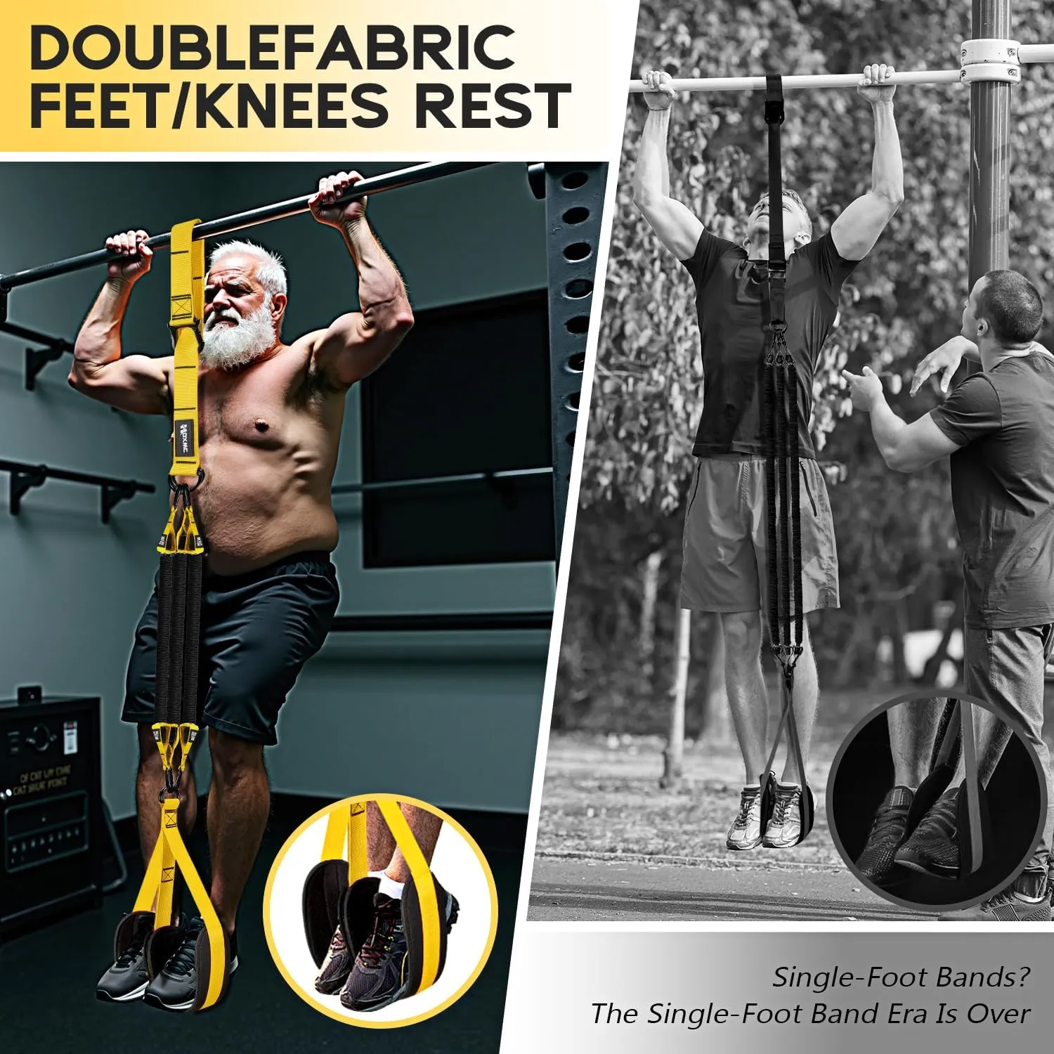 Adjustable Heavy Duty Resistance Bands for Pull Up Assistance - 3 Bands, Comfortable Fabric Feet/Knee Rest, Home Fitness, Body Stretching, Chin Up