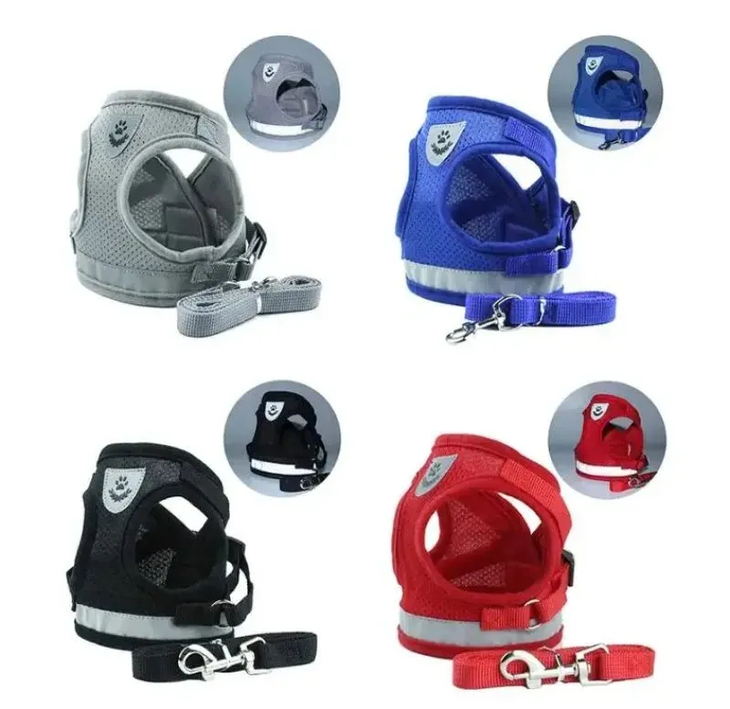 Adjustable Small Dog Harness and Leash Set - Breathable Mesh, Escape-Proof, Comfortable Fit