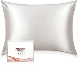 Adubor Silk Pillowcase for Hair and Skin with Hidden Zipper, Both Sides 23 Momme Silk Pillow Case, Standard Size 20×26 inches, Lvory White, 2PCS